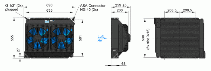 ASA0257 HP DC Oil Air Blast Oil Cooler ASA0257AD04 24 Volt - Unwin Hydraulic Engineering
