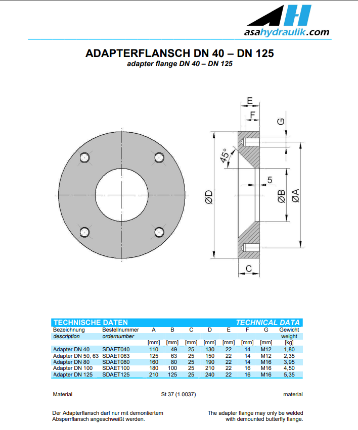 ASA SDAET80  Weldable Adapter Flange DN 80