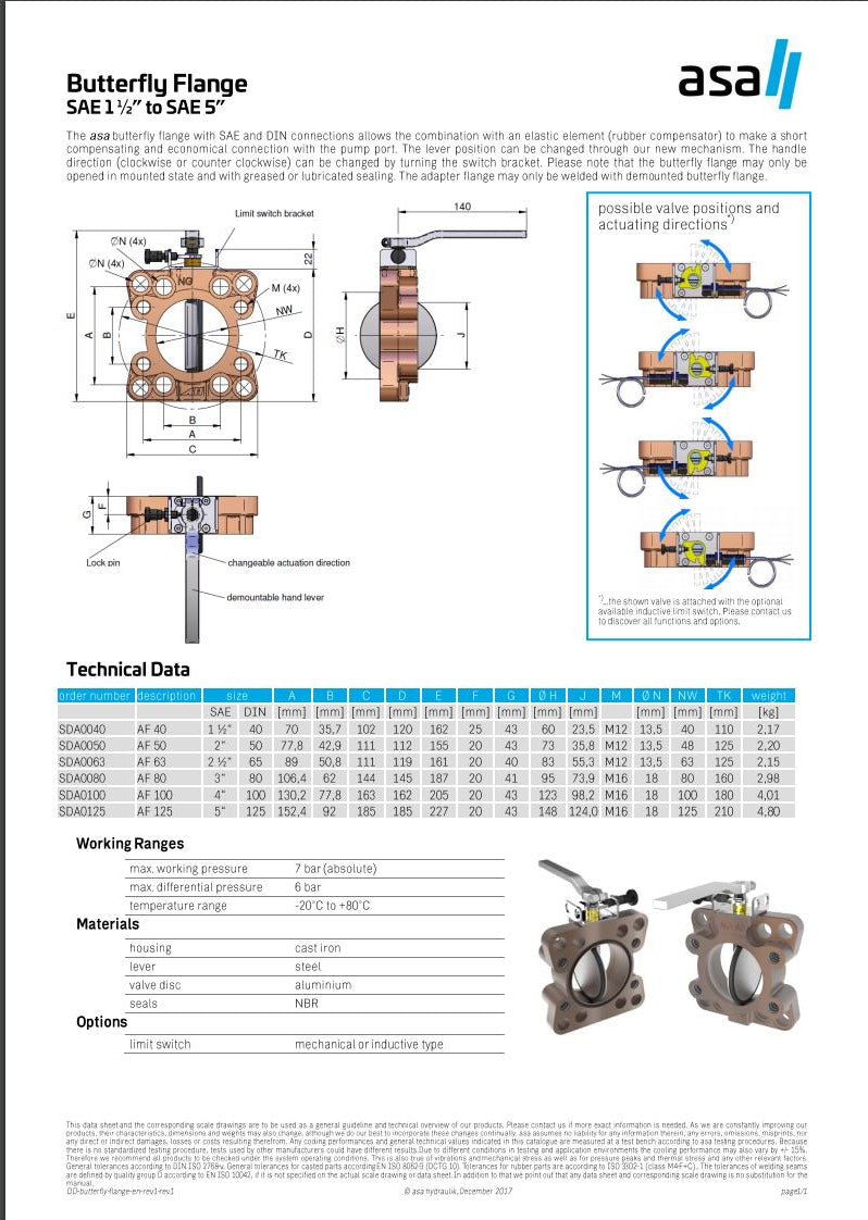 ASA SAE 3" -DIN80 -AF80  Butterfly Flange / Valve SDA0080 - Unwin Hydraulic Engineering