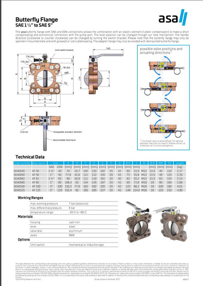 ASA SAE 2" -DIN50 -AF50  Butterfly Flange / Valve SDA0050 - Unwin Hydraulic Engineering